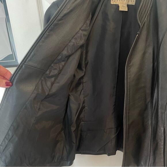 Vintage 90's Apostrophe Black Genuine Leather Jacket in Women's Size 16 - Picture 8 of 10